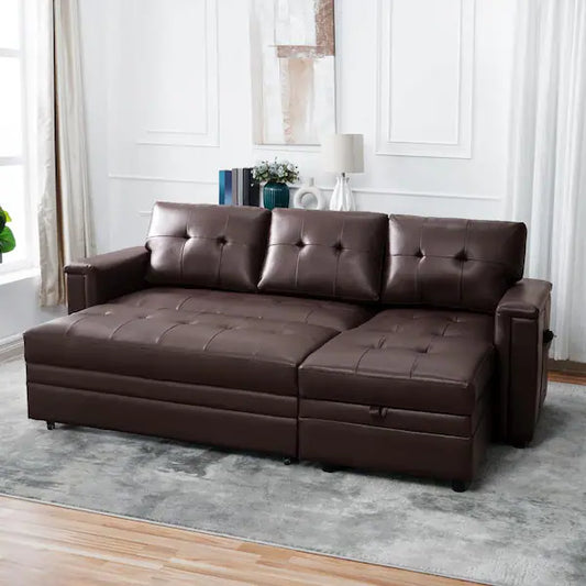 Brown couch with pullout chaise