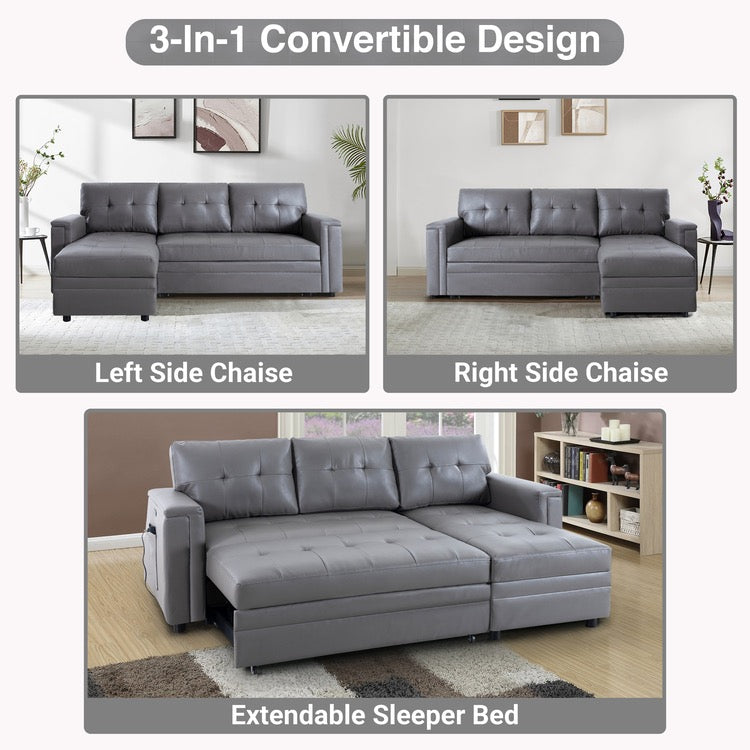 Gray Faux Leather Sleeper Couch