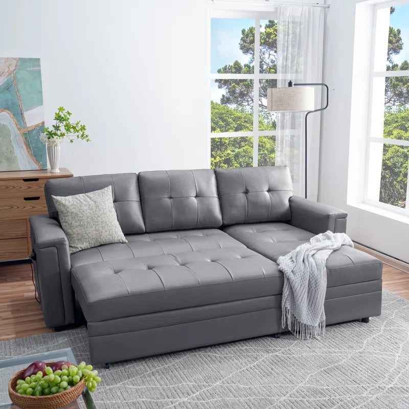 Gray Faux Leather Sleeper Couch