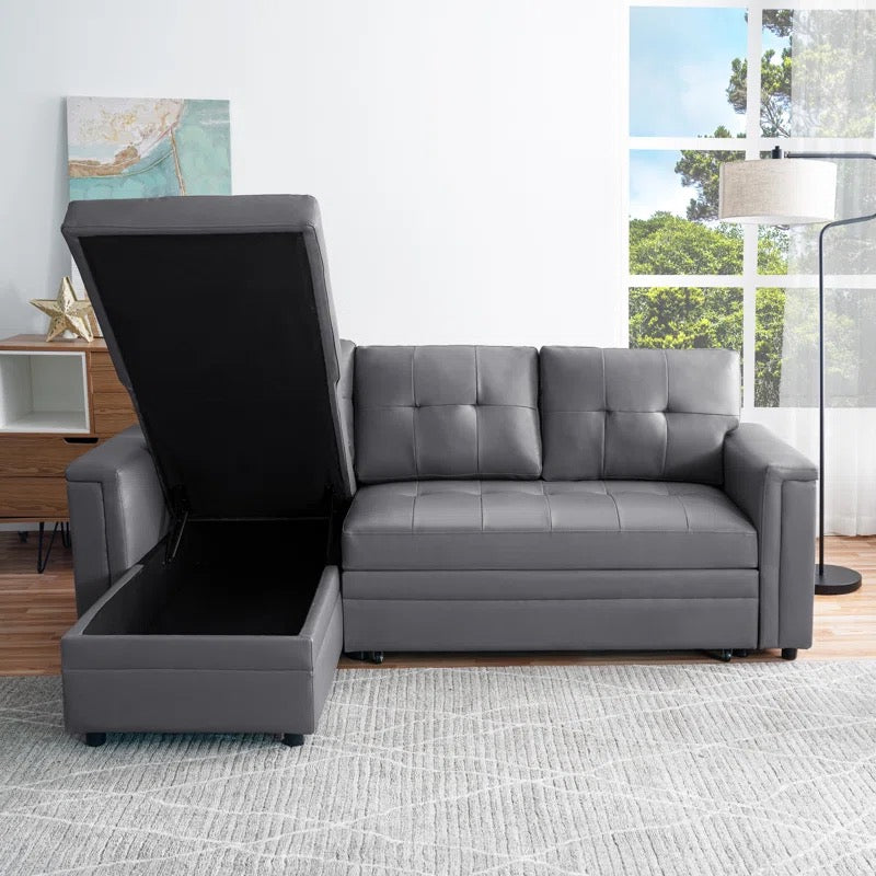 Gray Faux Leather Sleeper Couch