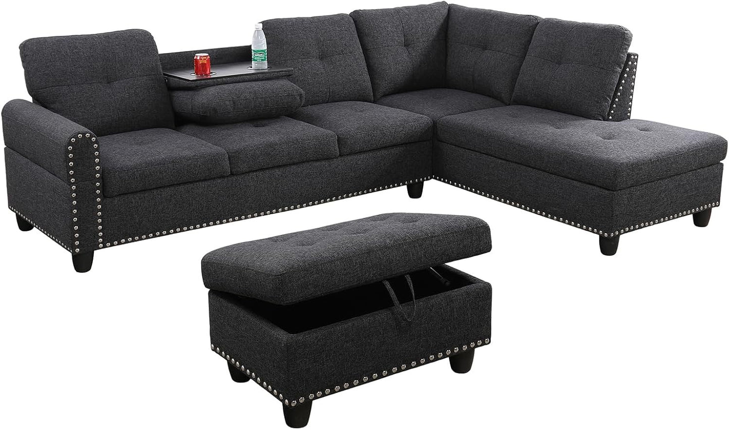 Dark Gray Sectional Couch With Ottoman