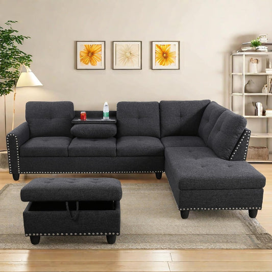 Dark Gray Sectional Couch With Ottoman