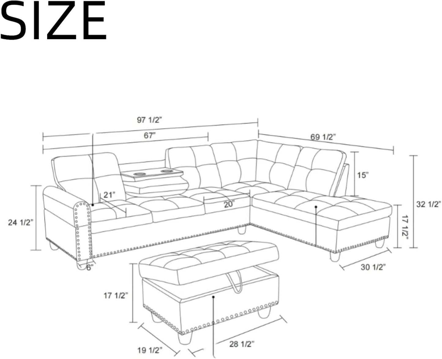 Dark Gray Sectional Couch With Ottoman